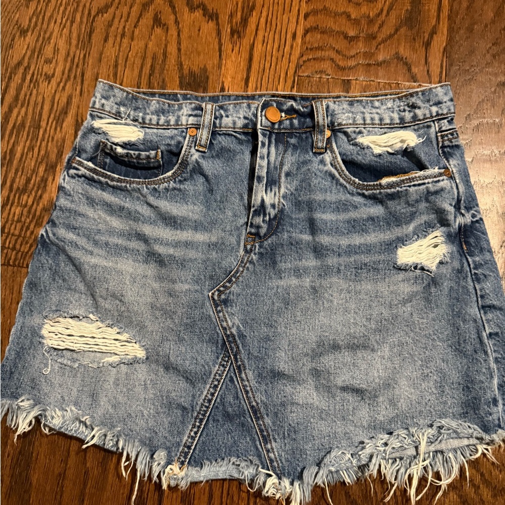 Blank NYC Asymmetrical Distressed Denim Skirt women’s size 28 button zipper fly